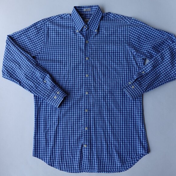 Peter Millar Button Down Shirt Cotton Blue Check Long Sleeve Men's Size M - Picture 3 of 13